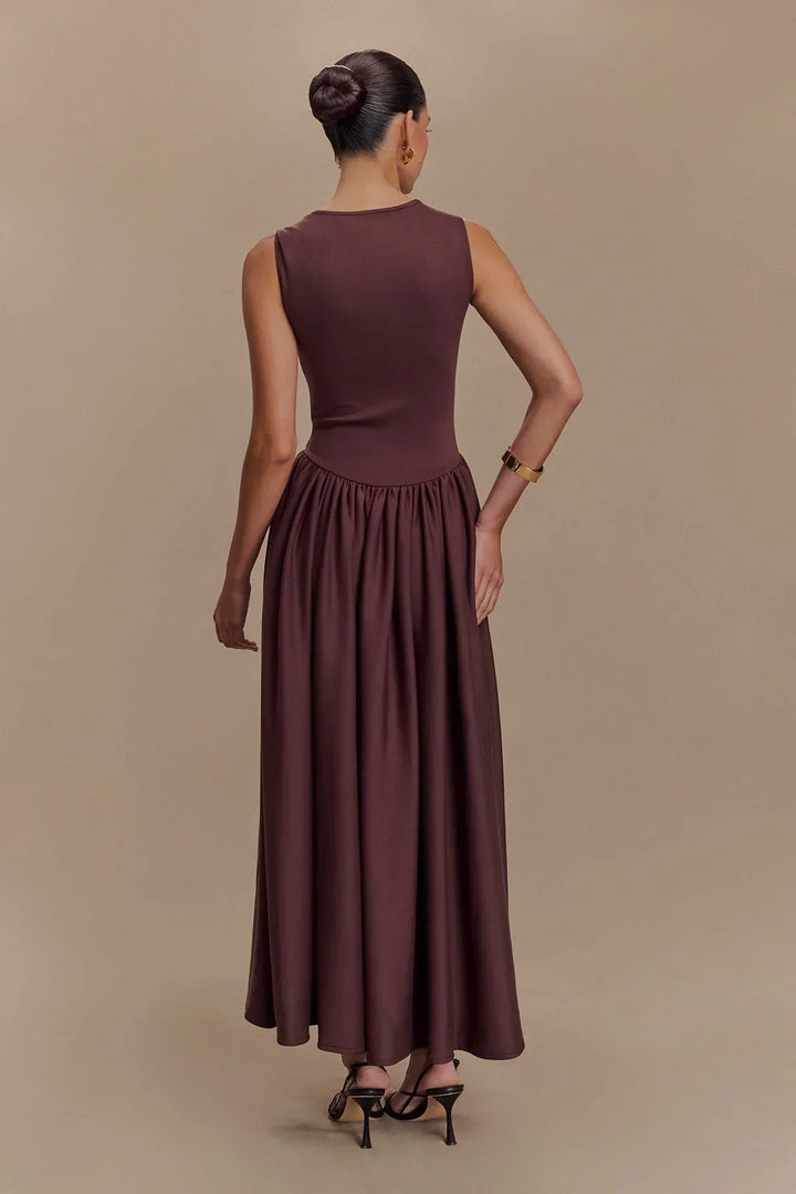 Serena Line Midi Dress - Cocoa Brown