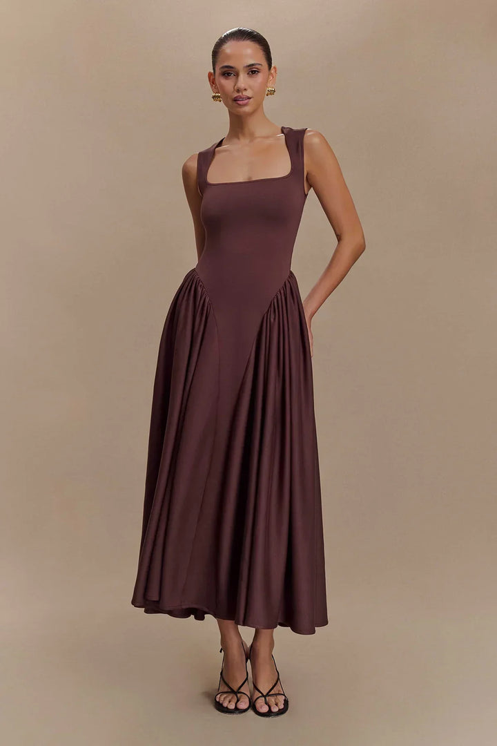Serena Line Midi Dress - Cocoa Brown