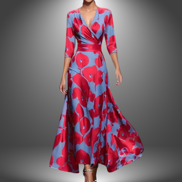 E&H™| Flattering V-Neck Half Sleeve Boho Maxi Dress.