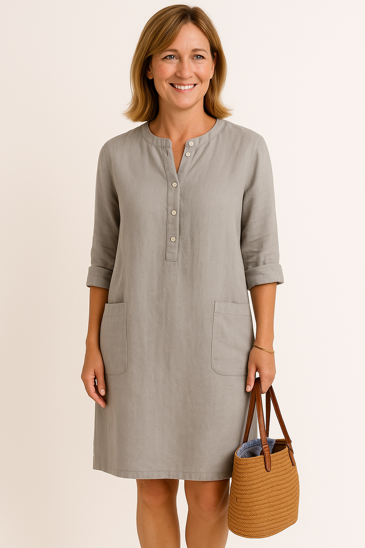 Lena | Linen Dress with Long Sleeves