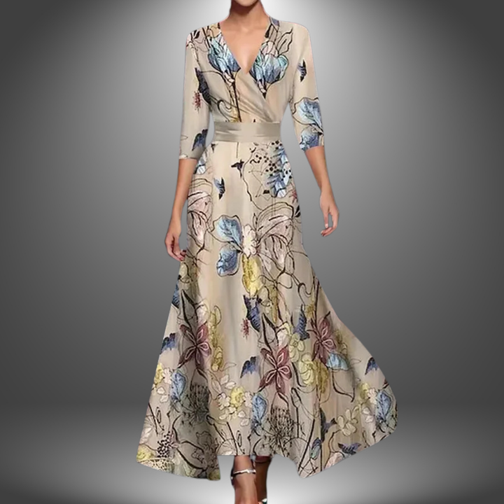E&H™| Flattering V-Neck Half Sleeve Boho Maxi Dress.