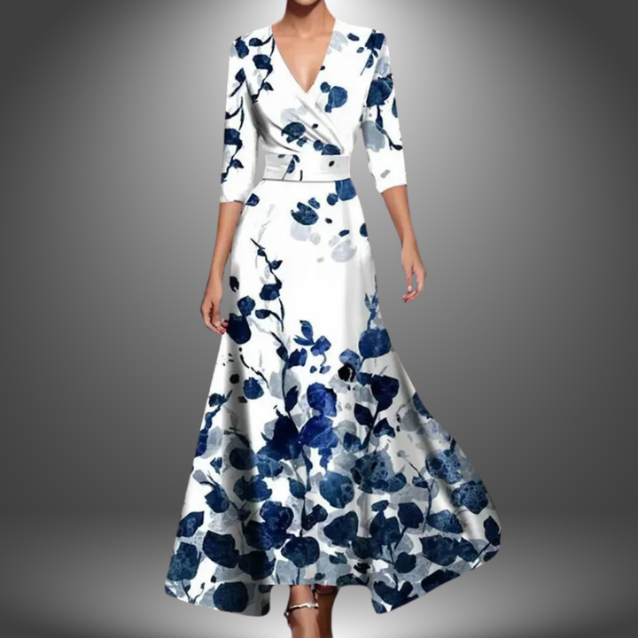 E&H™| Flattering V-Neck Half Sleeve Boho Maxi Dress.