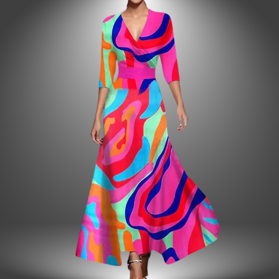 E&H™| Flattering V-Neck Half Sleeve Boho Maxi Dress.