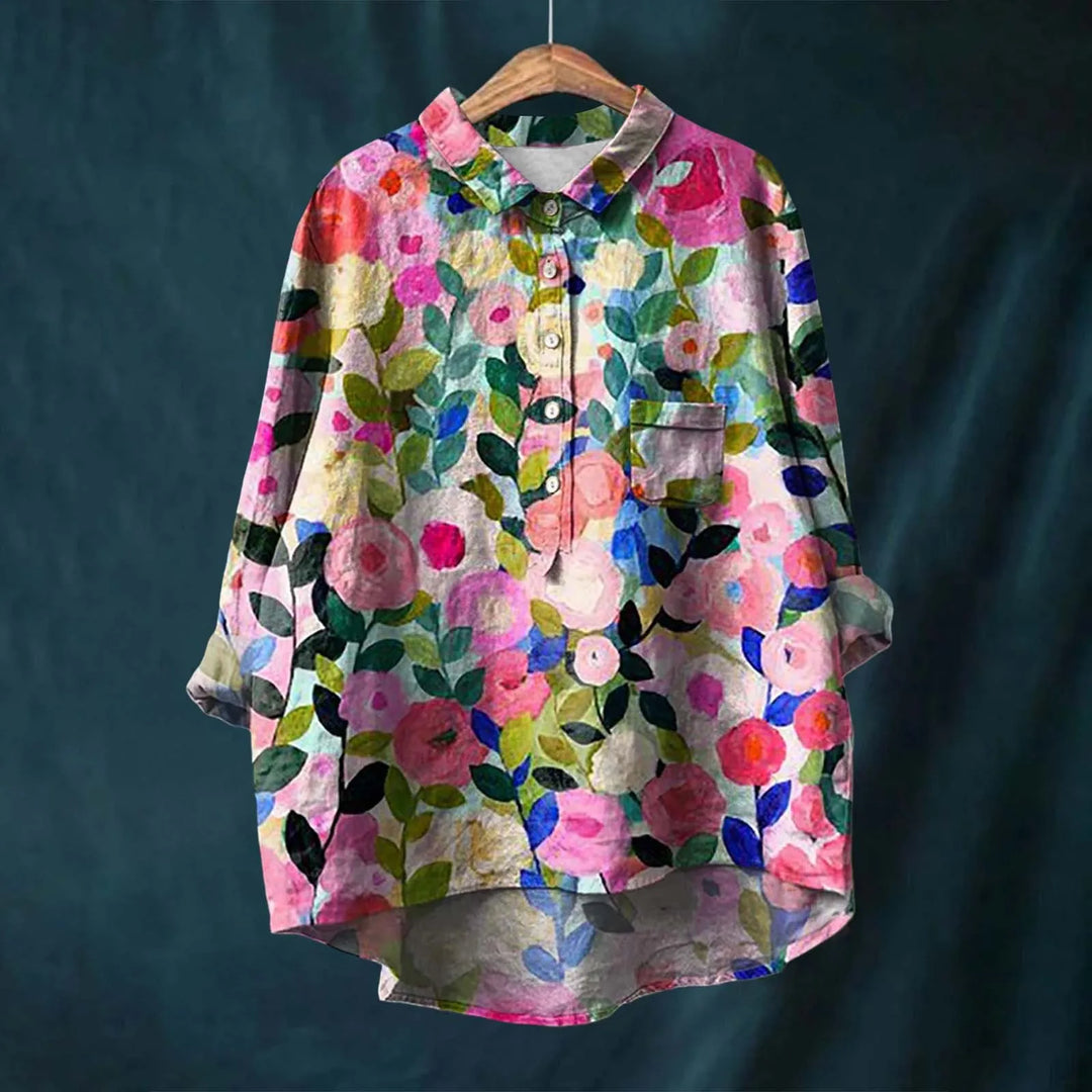 Hannah - Floral Print Cotton Linen Blouse