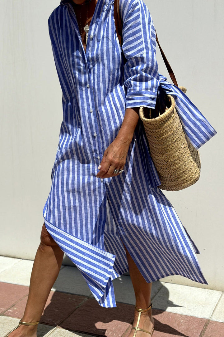 E&H™ | Timeless Striped Shirt Dress With Elegant Comfort