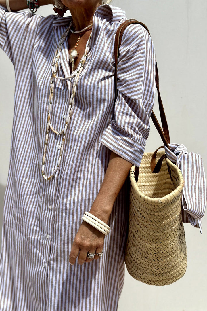 E&H™ | Timeless Striped Shirt Dress With Elegant Comfort