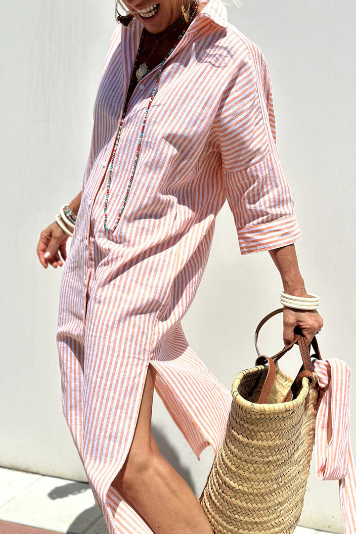 E&H™ | Timeless Striped Shirt Dress With Elegant Comfort