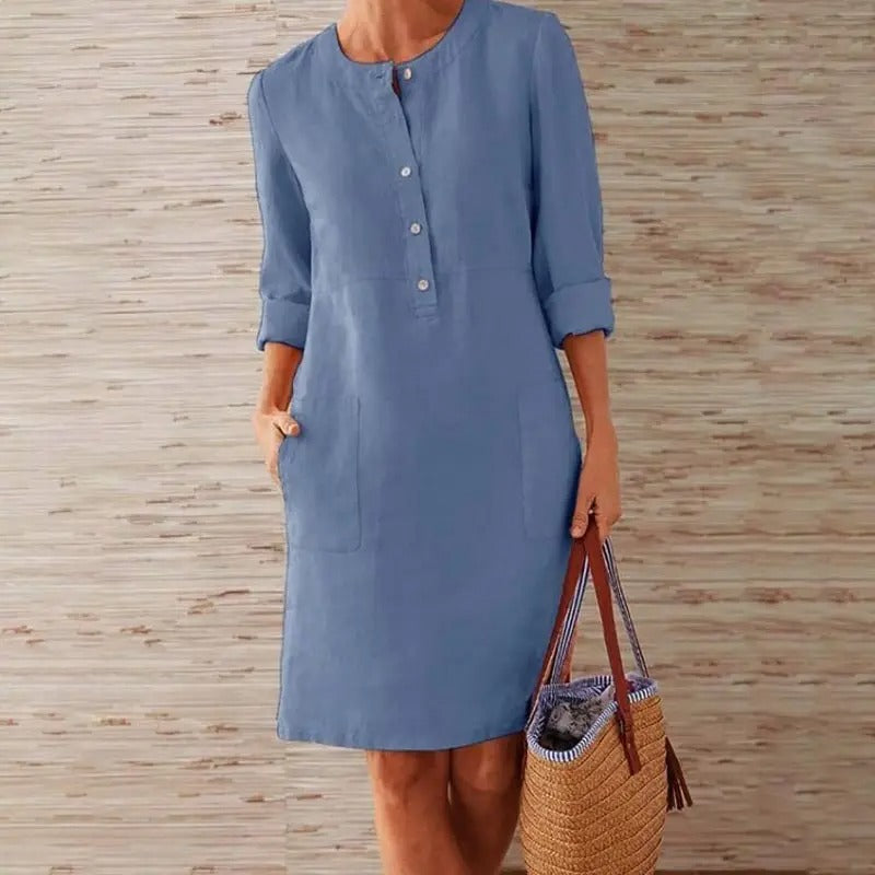 Lena | Linen Dress with Long Sleeves