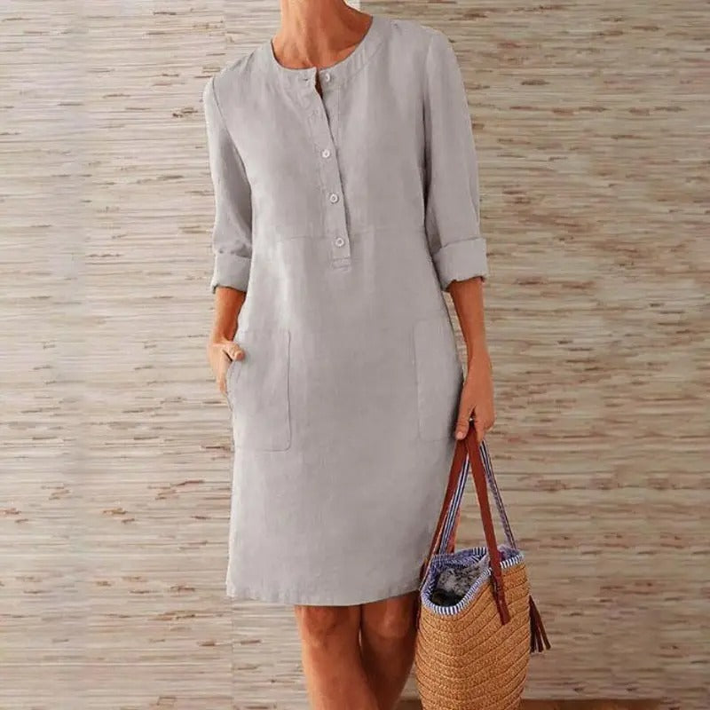 Lena | Linen Dress with Long Sleeves