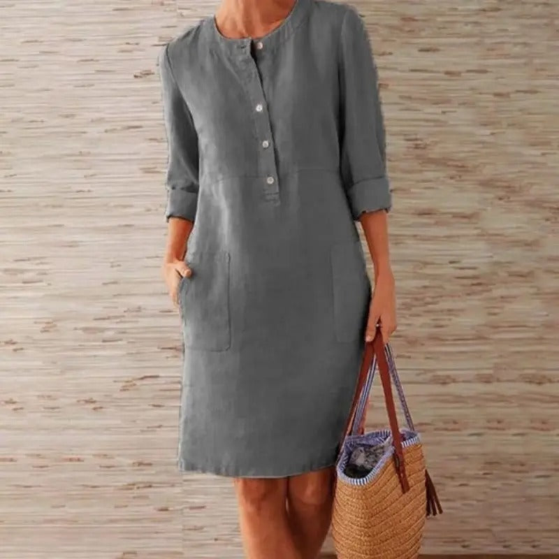 Lena | Linen Dress with Long Sleeves