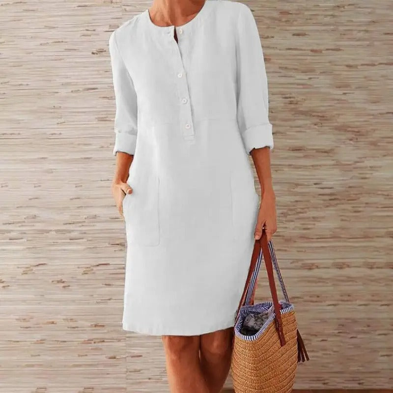 Lena | Linen Dress with Long Sleeves