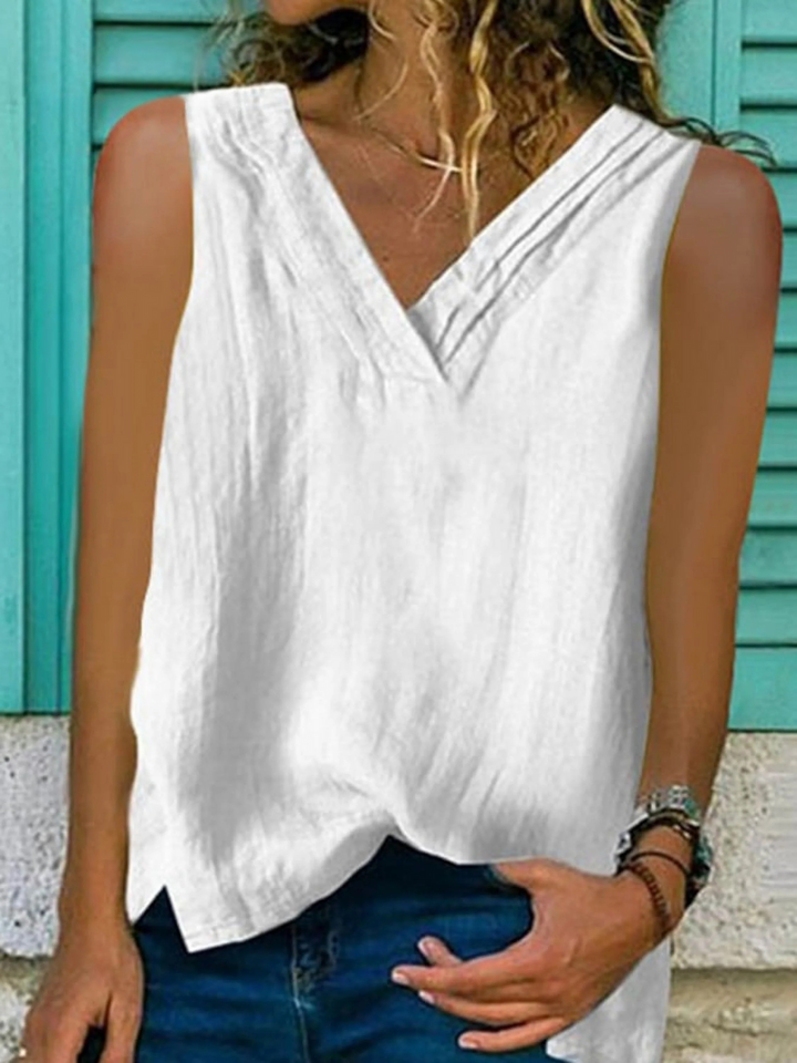Women's V-Neck Hem Split Sleeveless Top