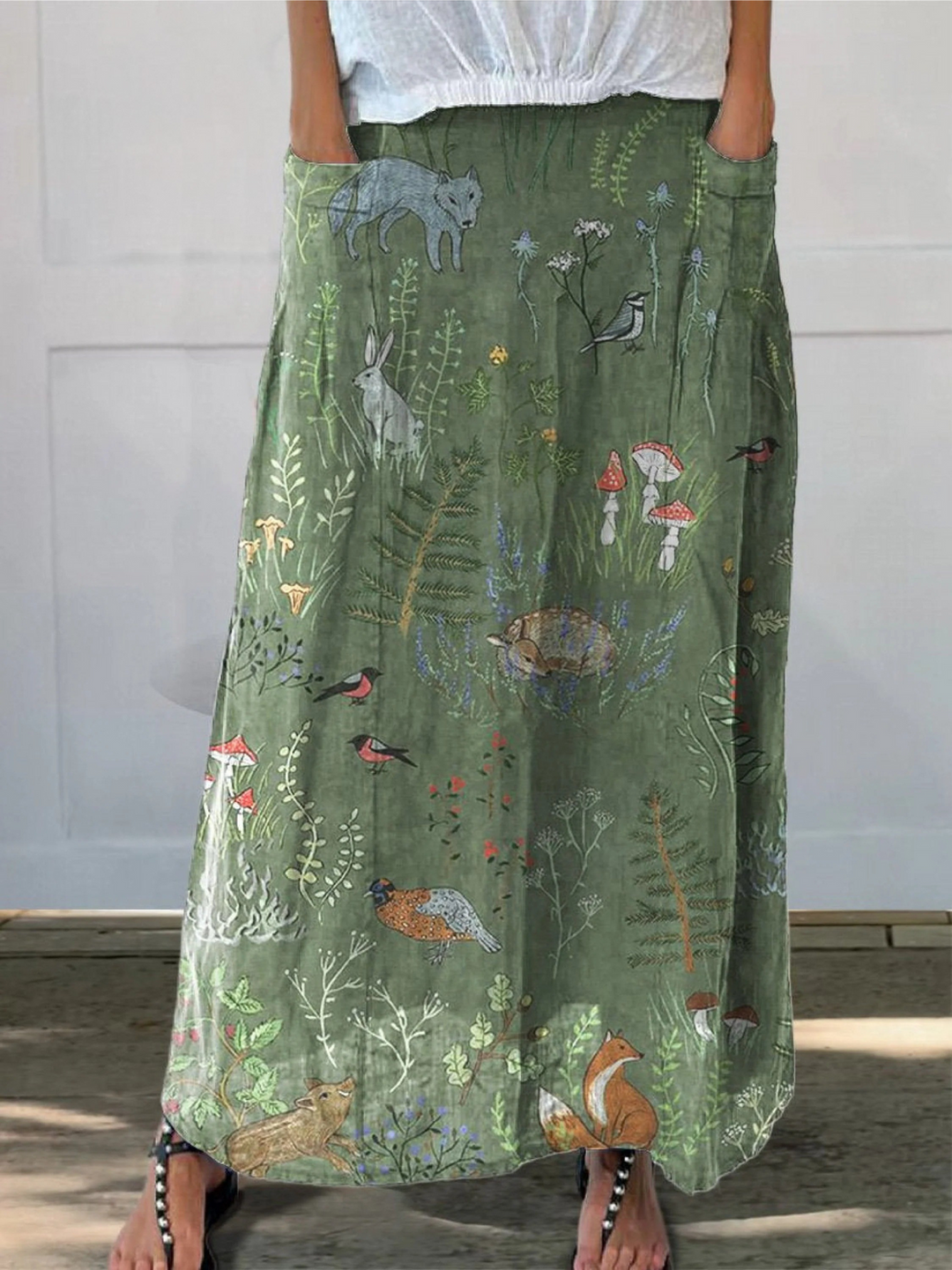 Woodland And Animals Pattern Printed Women's Pocket Skirt