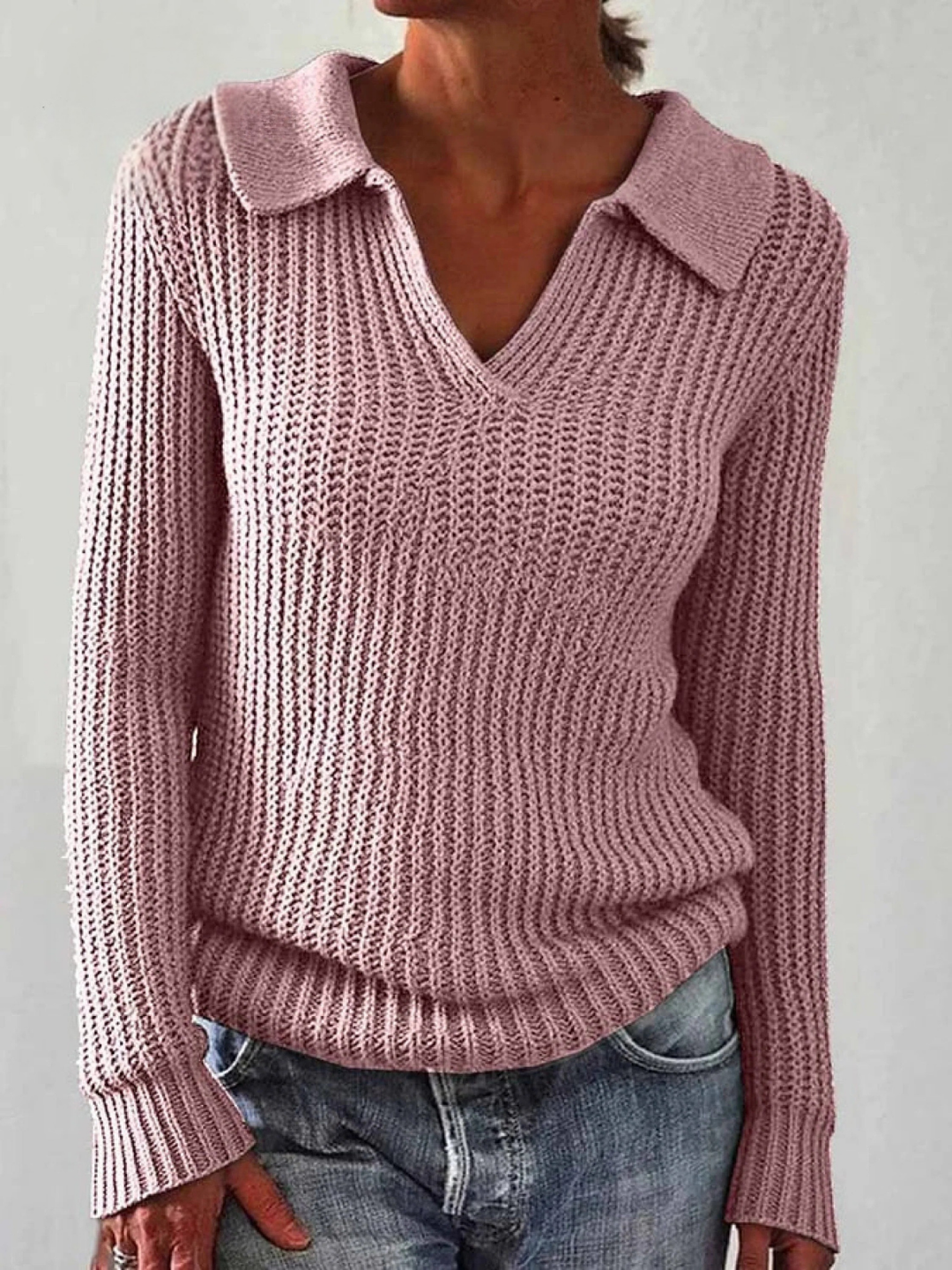 Women'S Autumn And Winter Casual Long-Sleeved Lapel Sweater