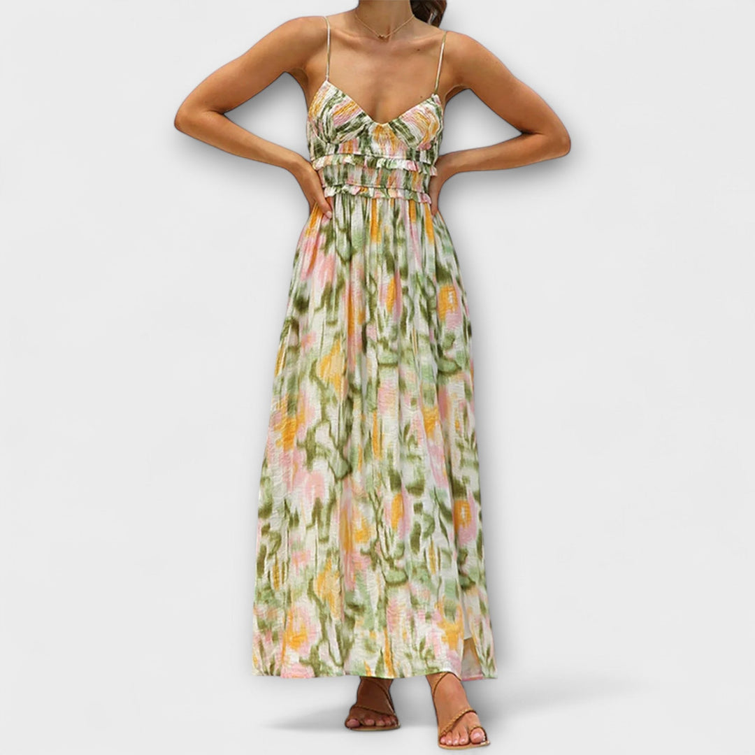 Selene - Vibrant Printed Strap Split Dress