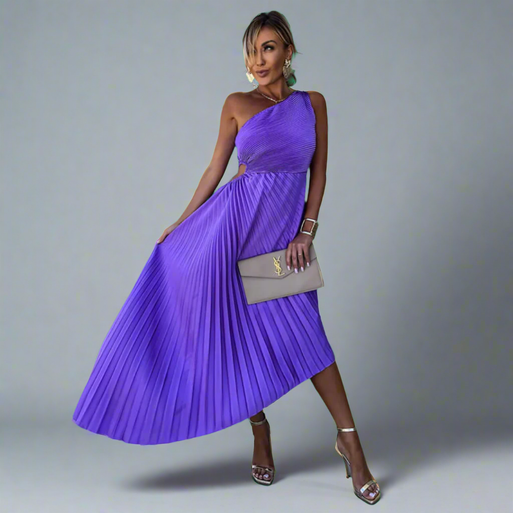 Drosmara | Elegant Midi Dress with Stylish Off-Shoulder Design