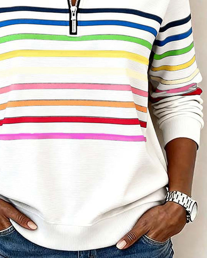 ARCADIA | Mode Sweatshirt with Half Zipper and Rainbow Stripes