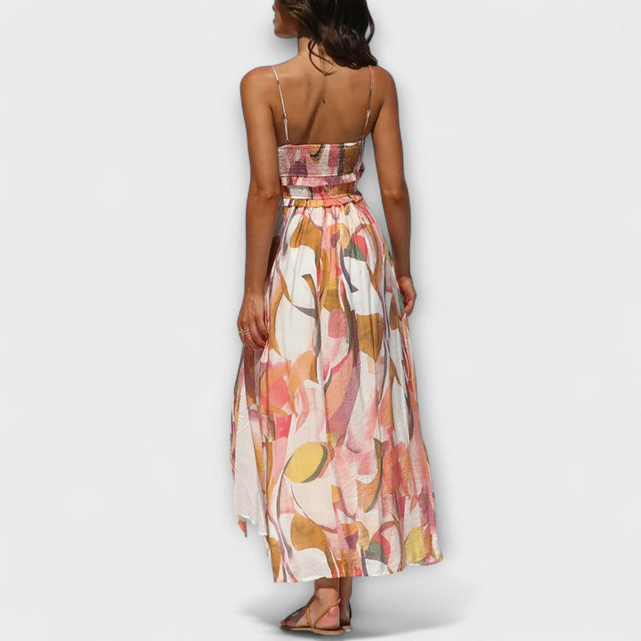 Selene - Vibrant Printed Strap Split Dress