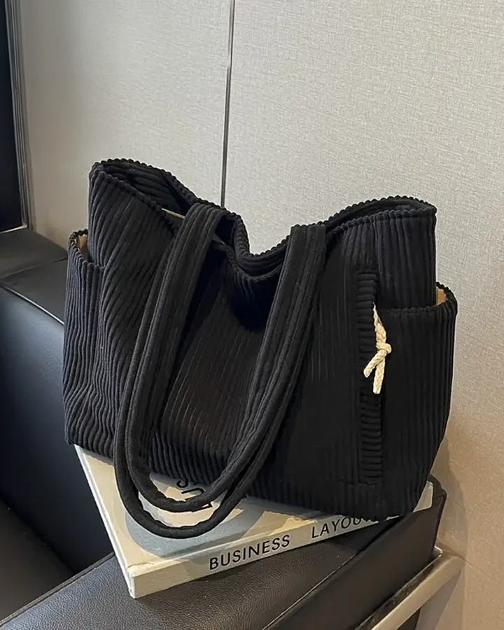 Tess – Ribbed Tote Bag with Cord Detail