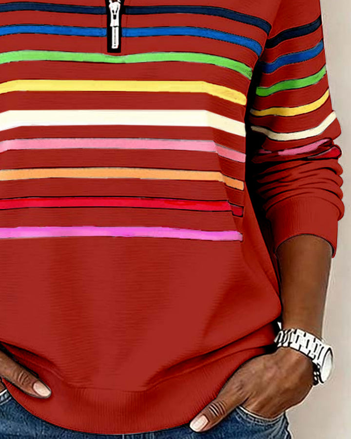 ARCADIA | Mode Sweatshirt with Half Zipper and Rainbow Stripes