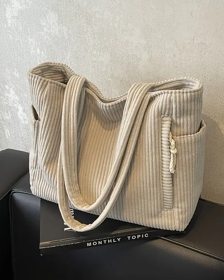 Tess – Ribbed Tote Bag with Cord Detail