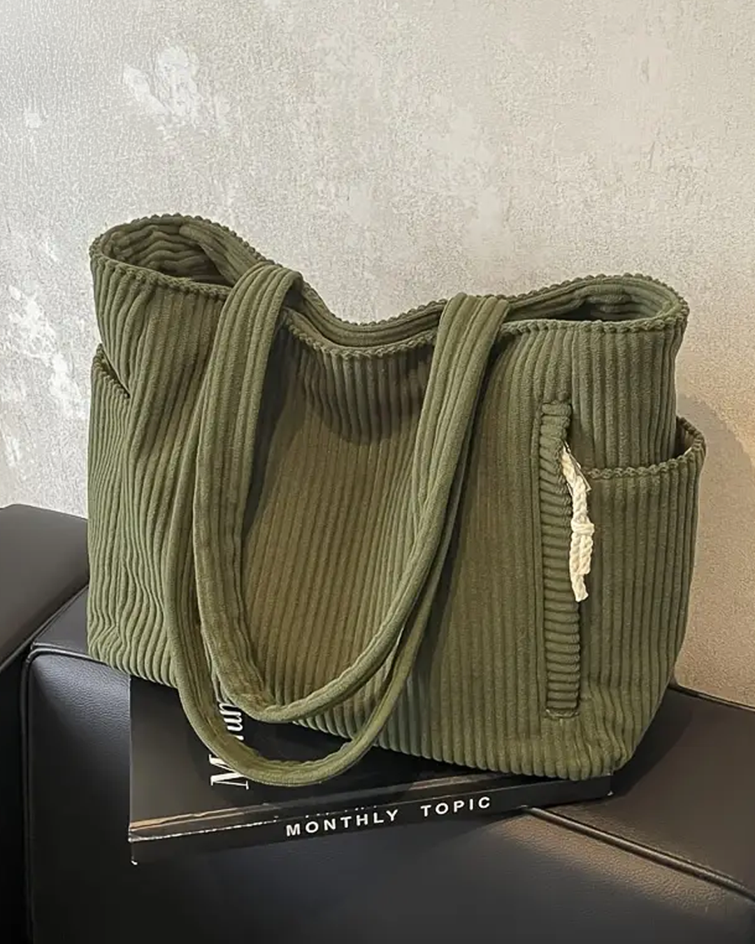 Tess – Ribbed Tote Bag with Cord Detail