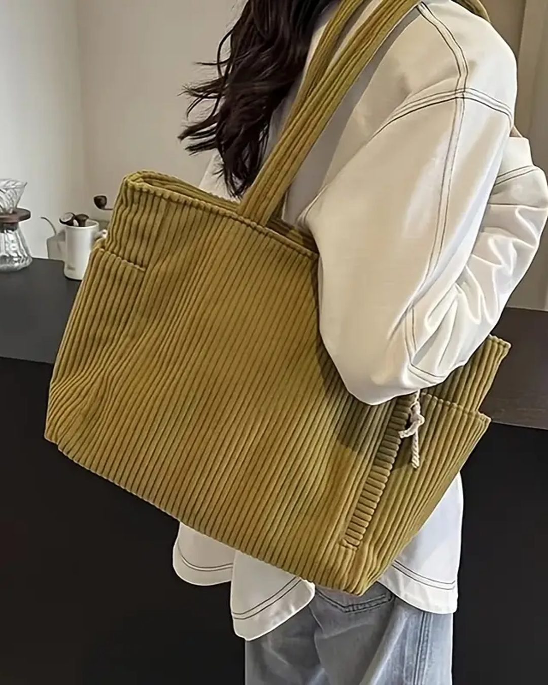 Tess – Ribbed Tote Bag with Cord Detail