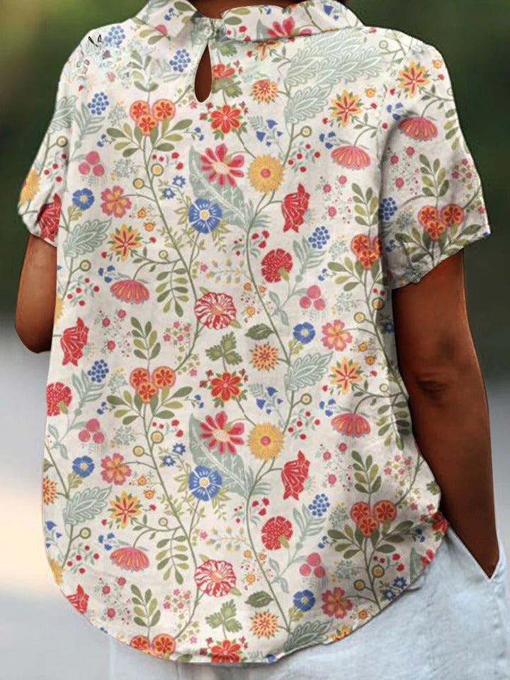 Uvella - Pastoral Floral Cotton Linen Shirt