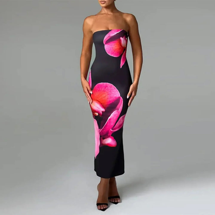Thistle - Vintage Flower Print Off-Shoulder Bodycon Dress