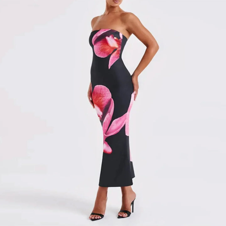 Thistle - Vintage Flower Print Off-Shoulder Bodycon Dress