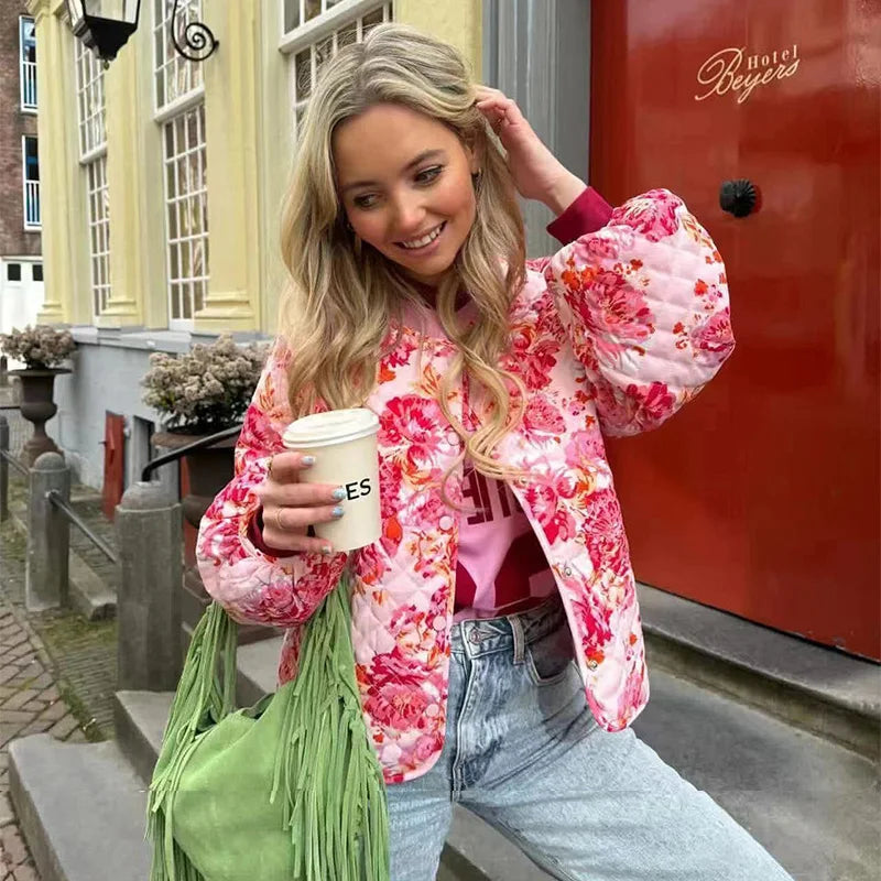 Diana | Trendy Quilted Jacket with Floral Print