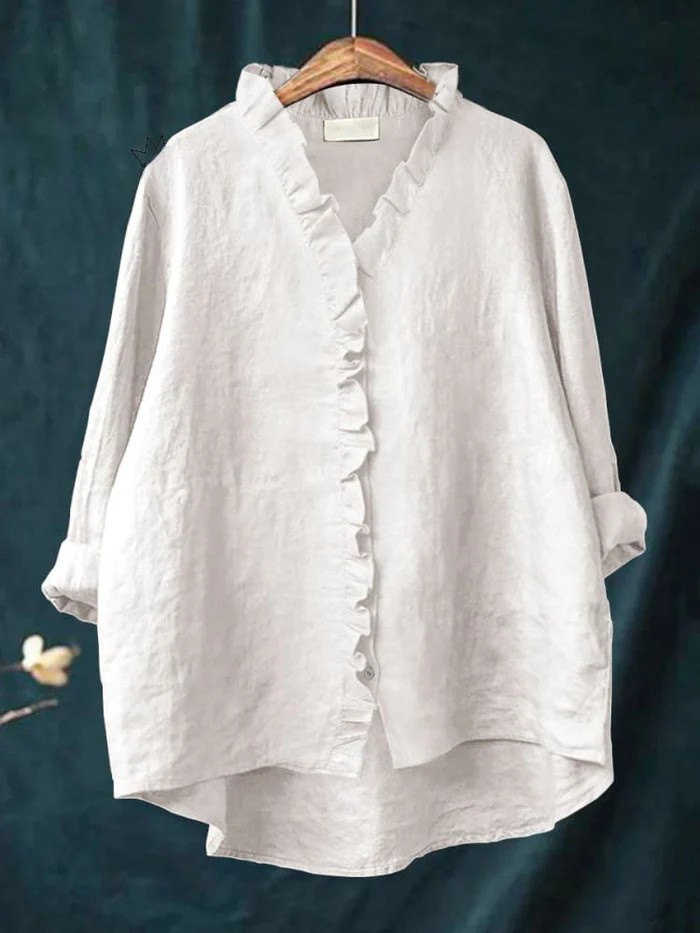 Cotton and Linen Ruffled Shirt for Women