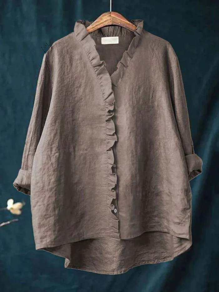 Cotton and Linen Ruffled Shirt for Women