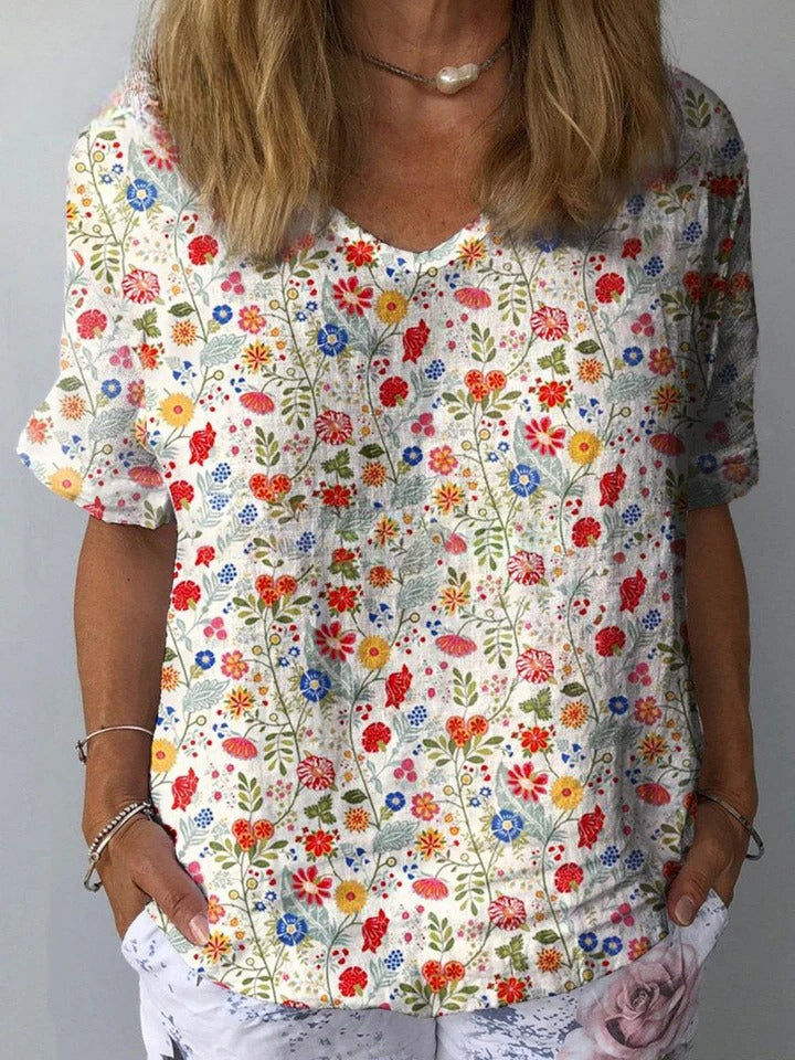 Uvella - Pastoral Floral Cotton Linen Shirt