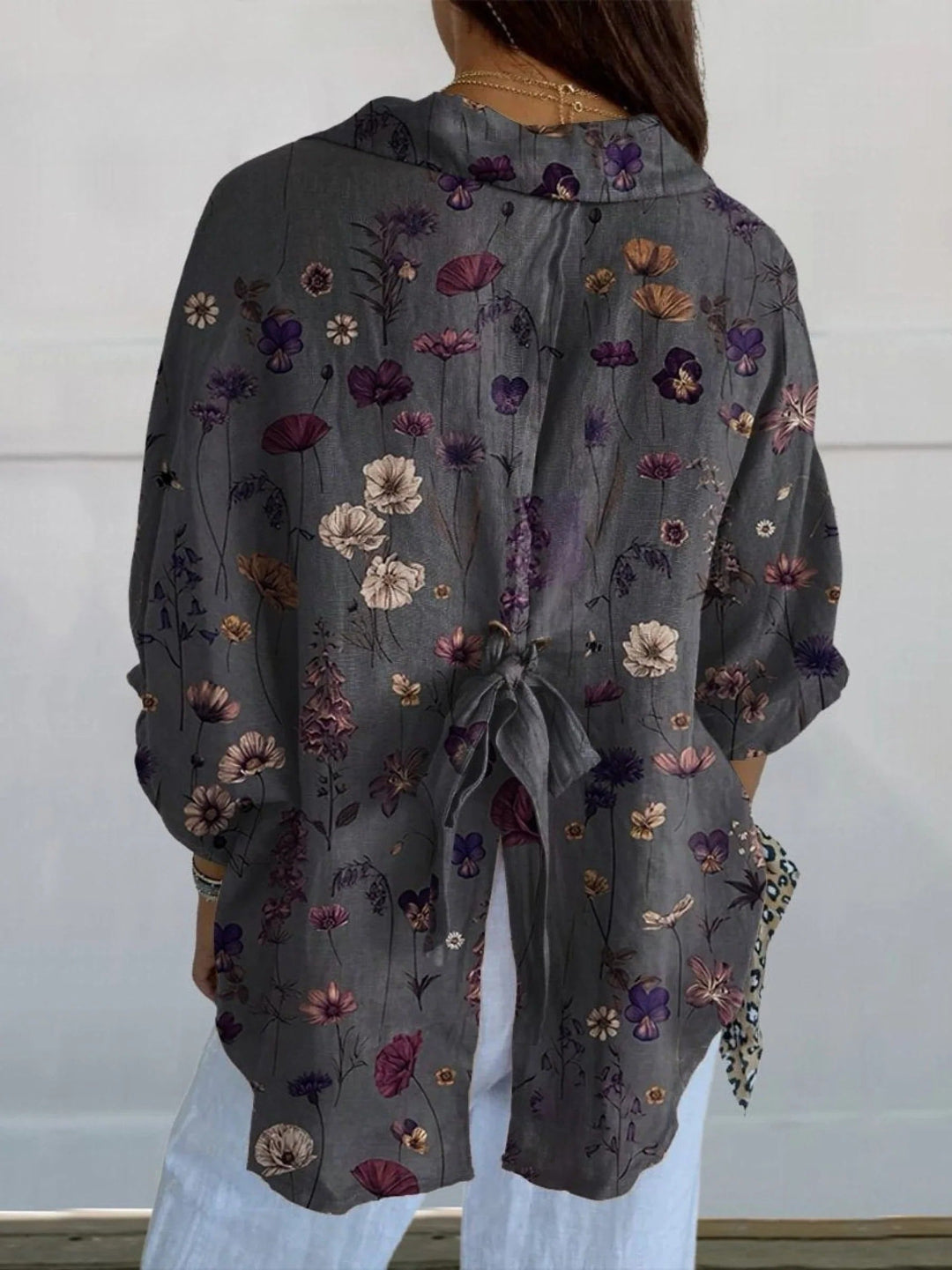 Nerys - Elegant Flower Print Linen Pocket Skirt