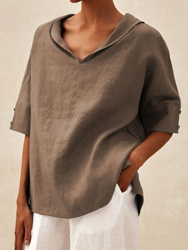 Briarrose - Casual Women's Linen V-Neck Shirt
