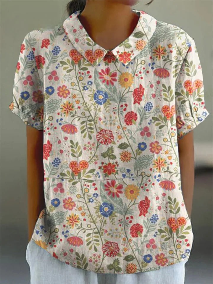 Uvella - Pastoral Floral Cotton Linen Shirt