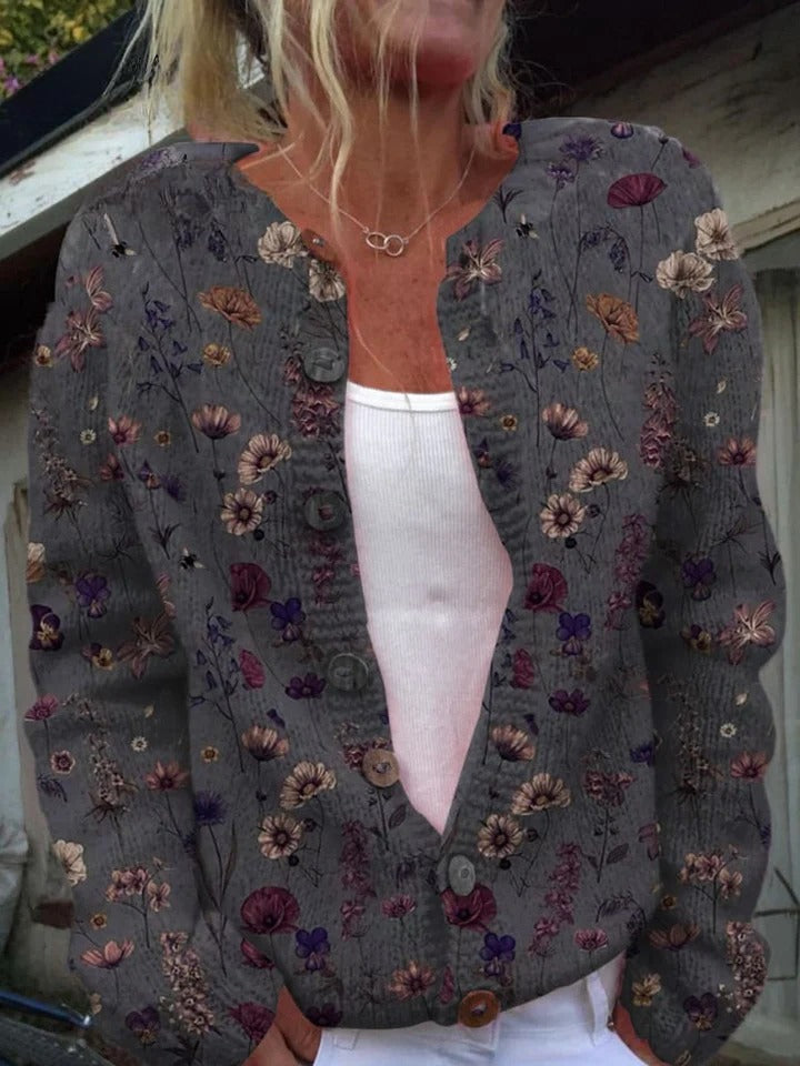 Nerys - Elegant Flower Print Linen Pocket Skirt