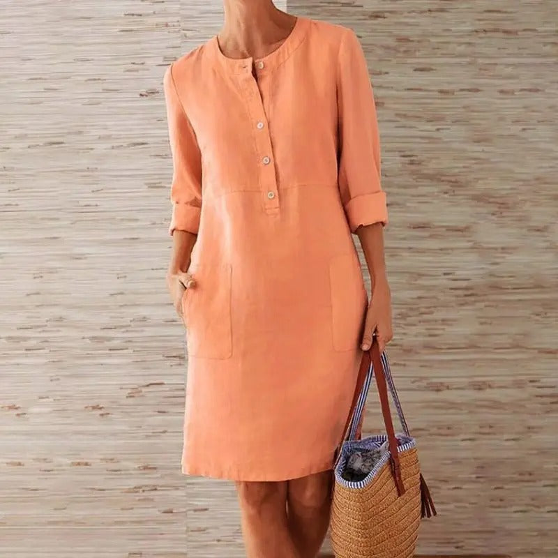 Lena | Linen Dress with Long Sleeves