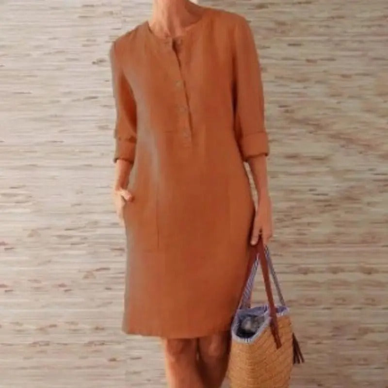 Lena | Linen Dress with Long Sleeves